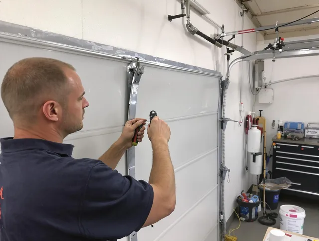 Before and after garage door dent repair by St. Simons Garage Door Repair in St. Simons