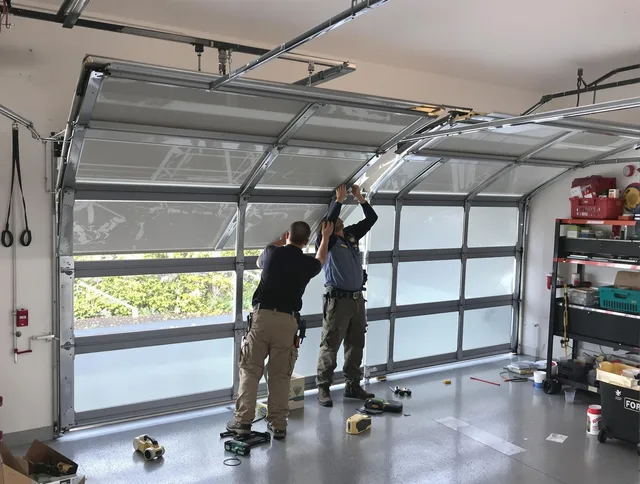 St. Simons Garage Door Repair expert performing precise panel replacement on St. Simons garage door